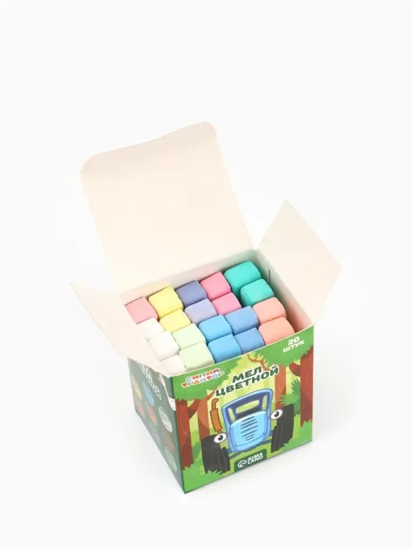 Мелки цветные школьные, 20 шт. &laquo;Синий трактор&raquo;, прямоугольные