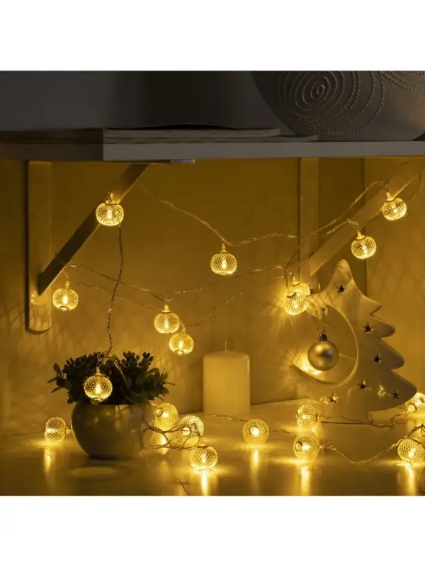 Гирлянда &laquo;Нить&raquo; 4 м с насадками &laquo;Шарик сетка&raquo;, IP20, прозрачная нить, 20 LED, свечение тёплое белое, 8 режимов, 220 В