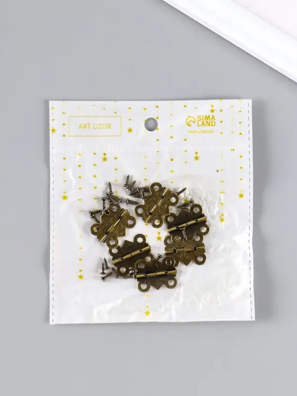 Петля для шкатулки (ключницы), металл, фигурная, под бронзу, набор 6 шт., 1.5&times;2.1 см