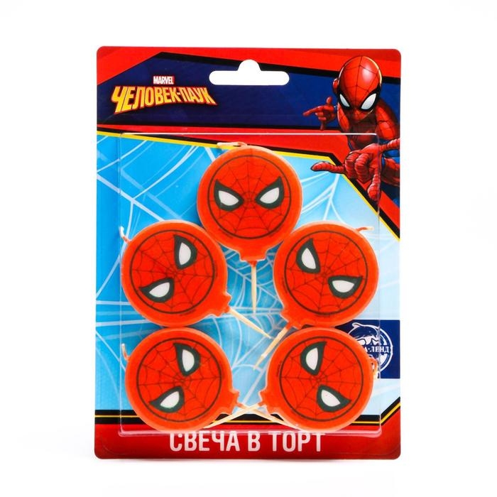 Свеча для торта  Свеча для торта "С Днем Рождения!", 5 штук, Человек-паук