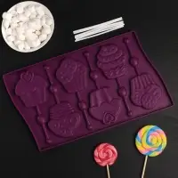 Форма для леденцов Доляна &laquo;Капкейк&raquo;, силикон, 27.5&times;16.5 см, 6 ячеек (6&times;7 см), с палочками, МИКС