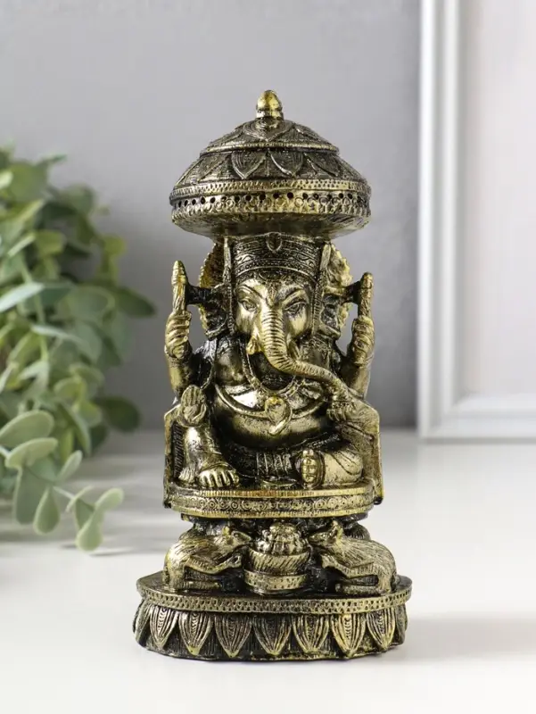 Сувенир полистоун "Ганеша с крысами" бронза 5,3х8х15,5 см