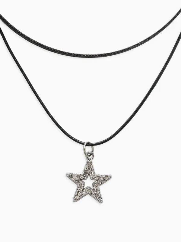 Чокер &laquo;Двойной&raquo;, с нитью, звезда, бело-чёрный в серебре, L=40 см