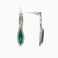 Набор 2 предмета: серьги, колье &laquo;Листопад&raquo;, тонкий ромб, зелёно-белый в серебре, 45 см