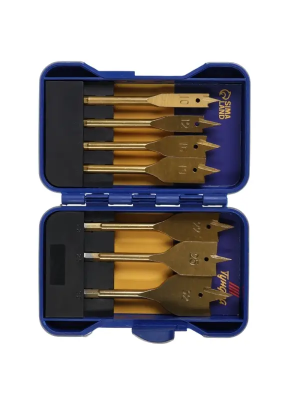 Набор сверл перовых ТУНДРА, Tin, шестигранный хвостовик, 10-12-16-19-22-25-32 мм, 7 шт. Набор сверл перовых ТУНДРА, Tin, шестигранный хвостовик, 10-12-16-19-22-25-32 мм, 7 шт.