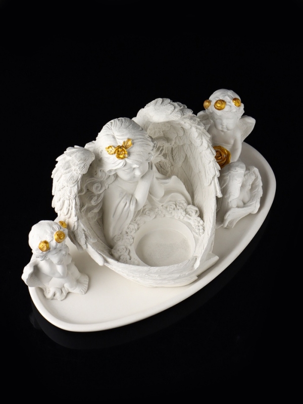 Набор фигур "Ангелы на подносе" 20х10х16 см, белый