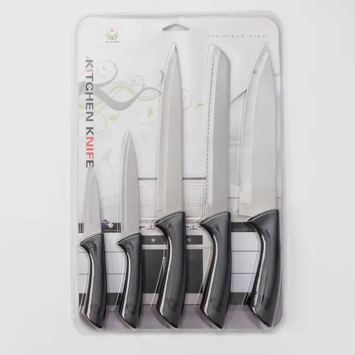 Набор кухонных ножей &laquo;Энеолит&raquo;, 5 предметов: лезвие 8.5 см, 12.5 см, 19.5 см, 20 см, 20 см, чёрный
