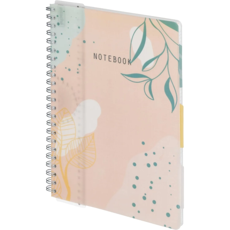 Бизнес-тетрадь 120л,клетка,А4 Flora 2,пласт.обл,серебр.спир,3раздел,линейка