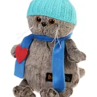 Мягкая игрушка &laquo;Басик в шапке и шарфе с сердечком&raquo;, 19 см