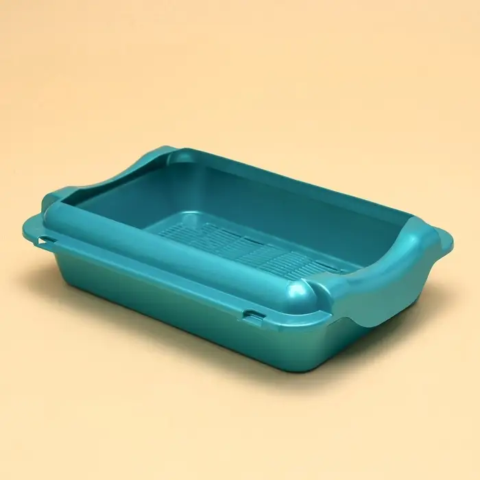 Туалет средний с бортом и сеткой 36&times;26&times;9 см, лоток+сетка+борт бирюзовые