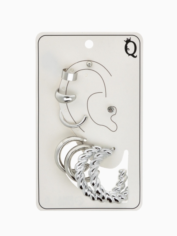 Набор серьги и каффы 9 шт. «Кольца» переплетение, цвет серебро