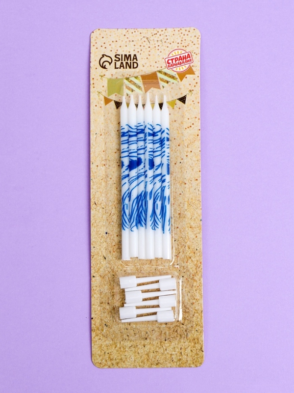 Свечи для торта  Свечи для торта "Волнистые линии", 6 шт, белый с синим