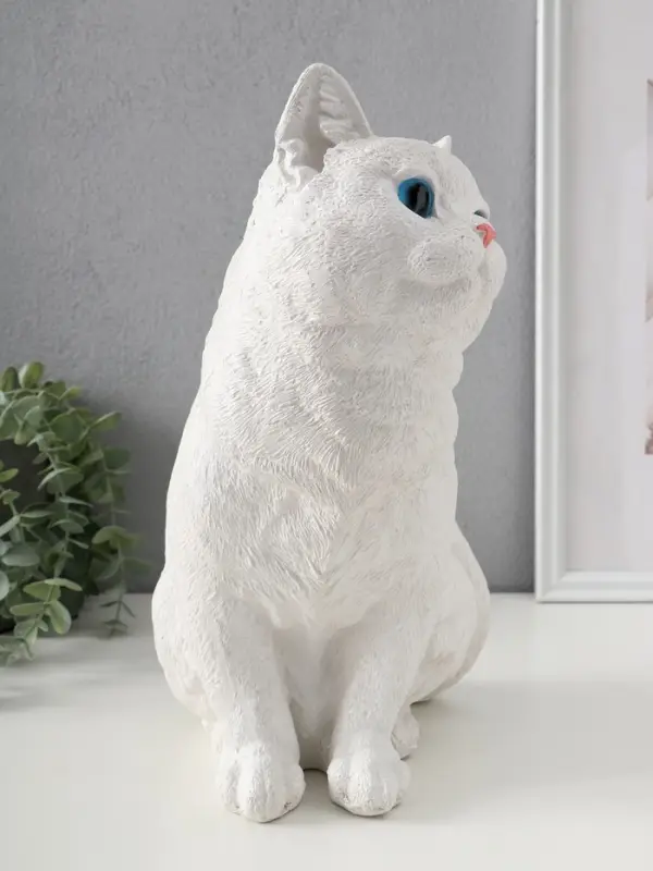 Фигурка (гипс) Кошка Белая окраска. Высота 31,5 см, Ширина 16 см, Длина 24 см.