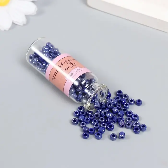 Бисер 6/0 в бутылочке  Бисер 6/0 в бутылочке "Тёмно-синий" 20 гр керамический блеск 6х2х2 см