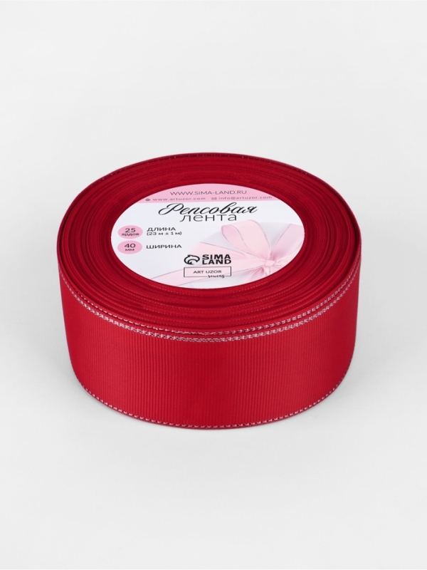 Лента репсовая 40мм*25±1ярд(23м±1м) серебряные нити №026 красный АУ