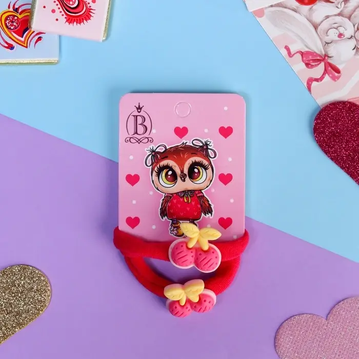 Резинки для волос «Мелодия», набор 2 шт., вишенки, 3.5 см, розовые