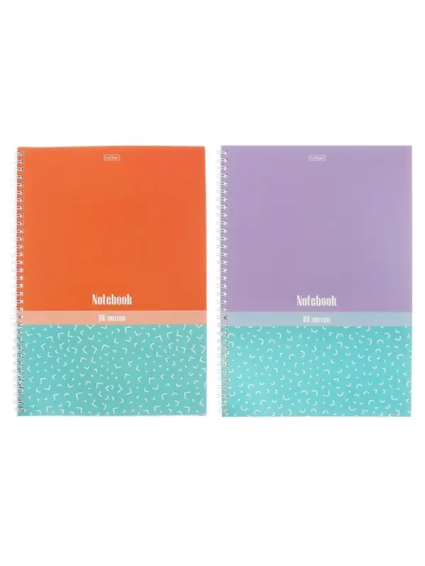 Тетрадь 80 листов в клетку Hatber &laquo;Скобочки&raquo;, на гребне, ламинация Soft-touch, перфорация на отрыв, цветной срез, блок офсет 60-65 г/м&sup2;, МИКС 2 вида