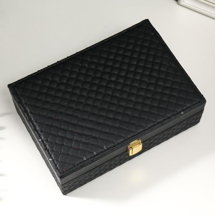 Шкатулка кожзам для украшений  Шкатулка кожзам для украшений "С пайетками" чёрная 7,5х22х15 см