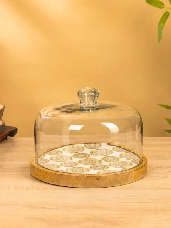 Блюдо сервировочное с крышкой 24х24х13 см, дерево, стекло