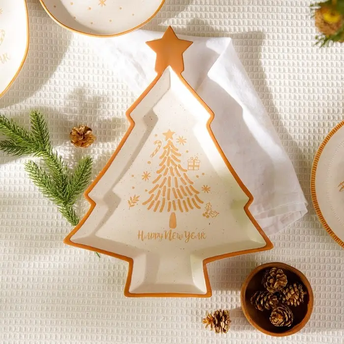 Тарелка новогодняя SL Home &laquo;Ёлка&raquo;, 28.5&times;29&times;3 см, керамика, белая