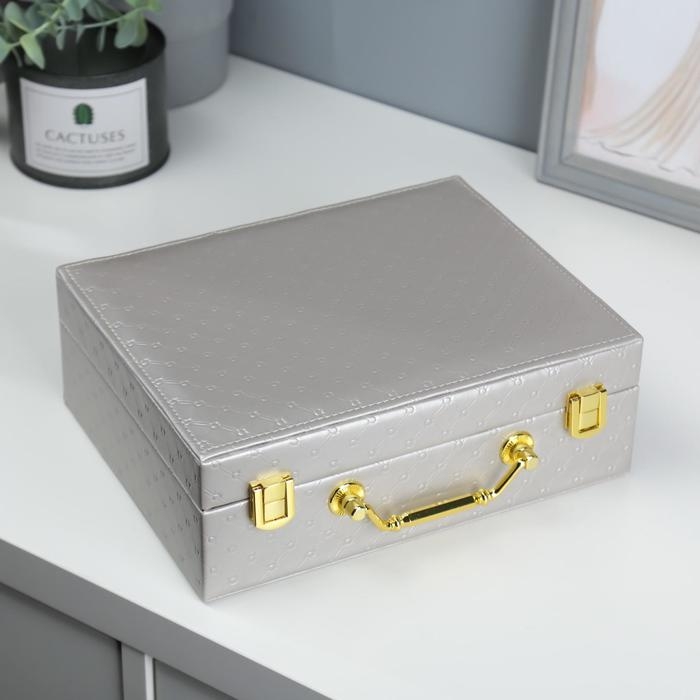 Шкатулка кожзам для украшений  Шкатулка кожзам для украшений "Стёганная" серебро 8,5х23,5х19 см