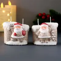 Подсвечник со свечами &laquo;Дед Мороз в бежевом кафтане&raquo;, на 2 свечи, керамика, 7.5&times;5.5&times;6.5 см, МИКС