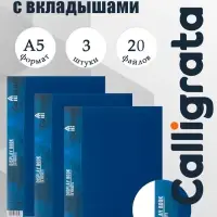 Набор папок А5, 20 вкладышей, Calligrata, карман на корешке, синие, 3 штуки