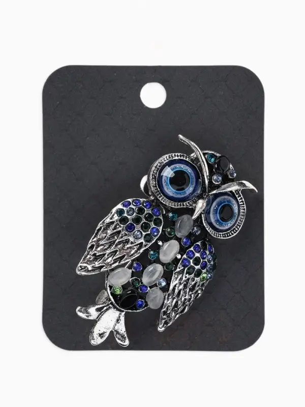 Брошь &laquo;Сова&raquo;, разноцветная в чернёном серебре