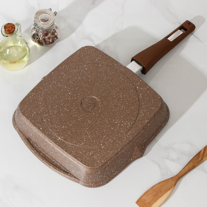 Сковорода-гриль «Гранит», 26×26 см, съёмная ручка, стеклянная крышка, антипригарное покрытие, цвет коричневый Сковорода-гриль «Гранит», 26×26 см, съёмная ручка, стеклянная крышка, антипригарное покрытие, цвет коричневый