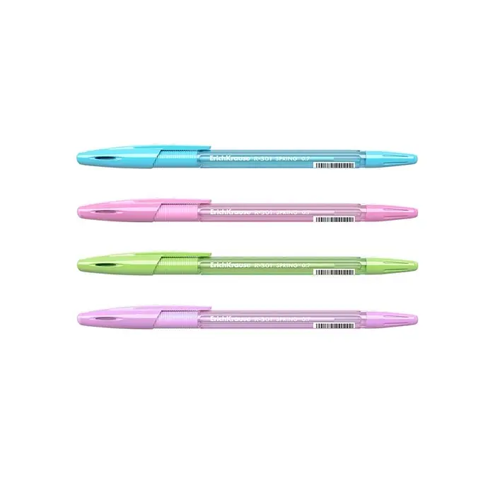 Ручка шариковая ErichKrause R=301 Spring Stick & Grip, узел 0.7 мм, синяя, резиновый упор, МИКС