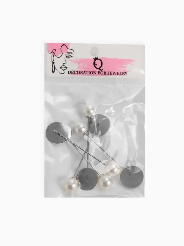 Основа &laquo;Брошь-игла&raquo; с бусиной d=1 см (набор 5 шт.), L=5 см, площадка 1.5 см, цвет серебро