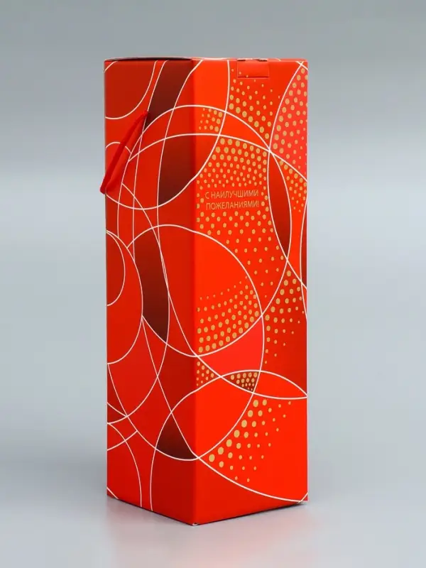 Подарочная новогодняя коробка под шампанское «Огненная» красная с веревочной ручкой 11×11×37 с Подарочная новогодняя коробка под шампанское «Огненная» красная с веревочной ручкой 11×11×37 с