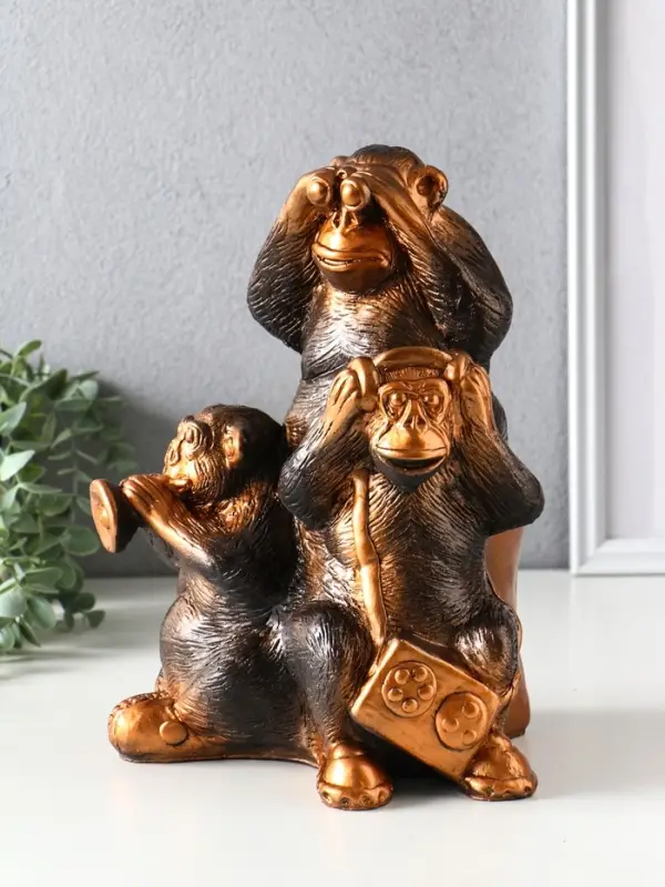 Копилка для денег &laquo;Обезьяны: всё слышу, всё вижу, всё скажу&raquo;, гипс под бронзу, 28&times;21.5&times;16 см