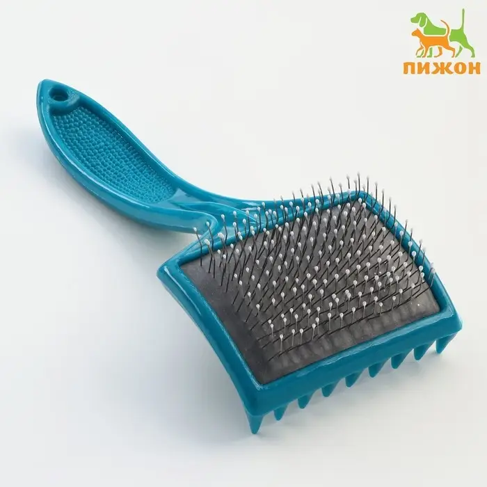 Щётка - пуходёрка большая, основание 68&times;48 мм, мягкая с каплями, бирюзовая