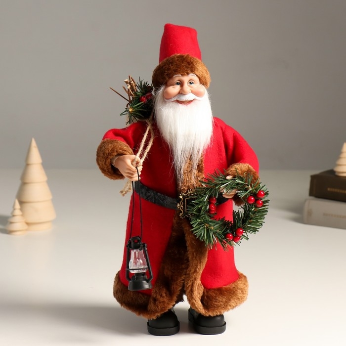 Кукла интерьерная Кукла интерьерная "Дед Мороз с подарками, веночком и фонариком" 37 см