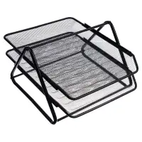Лоток для бумаг горизонтальный, металлическая сетка, 2 отделения, чёрный