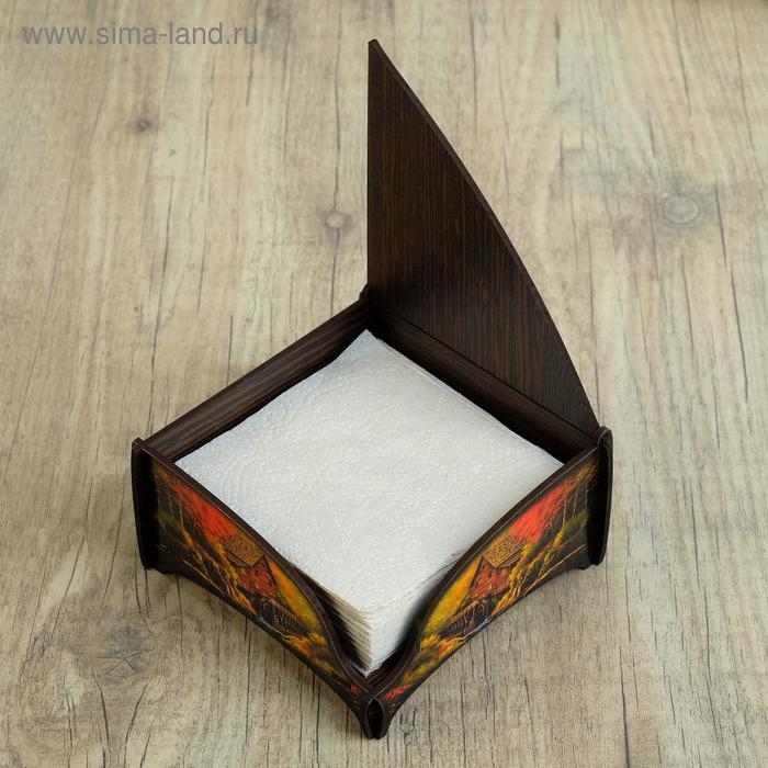 Салфетница деревянная Салфетница деревянная "Дом в осеннем лесу", цветная