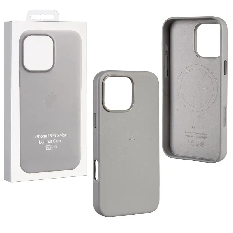 Чехол для iPhone 16 Pro Max Leather Case 100% ORG (MagSafe) c LOGO Light Grey