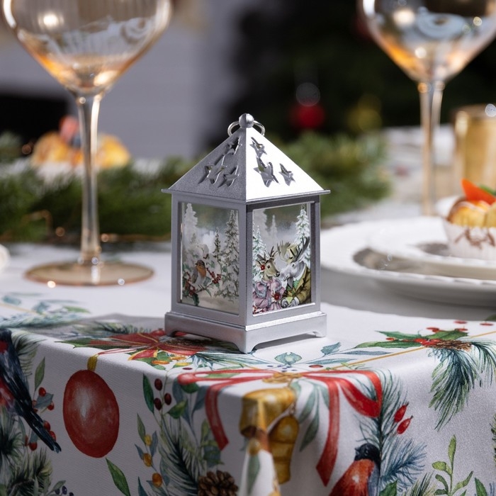 Светодиодная фигура «Серебристый фонарь с лосём и косулей» 6.3 × 12 × 6.3 см, пластик, батарейки AG13х3 (в комплекте), свечение тёплое белое