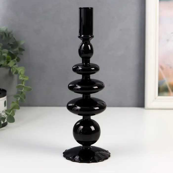 Подсвечник стекло на 1 свечу  Подсвечник стекло на 1 свечу "Морбиан" чёрный 27х8,5х8,5 см