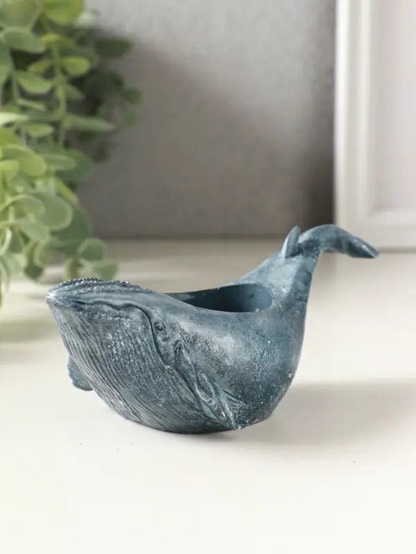 Подставка для мелочей "Кит" 6х14х5 см, гипс, серо-голубой