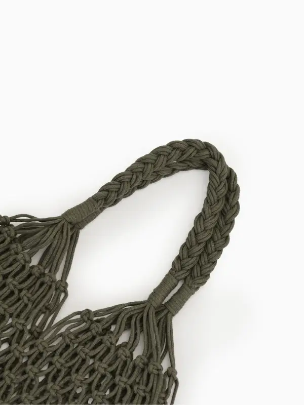 Сумка пляжная, плетёная, клетка 3.5 см, зелёная