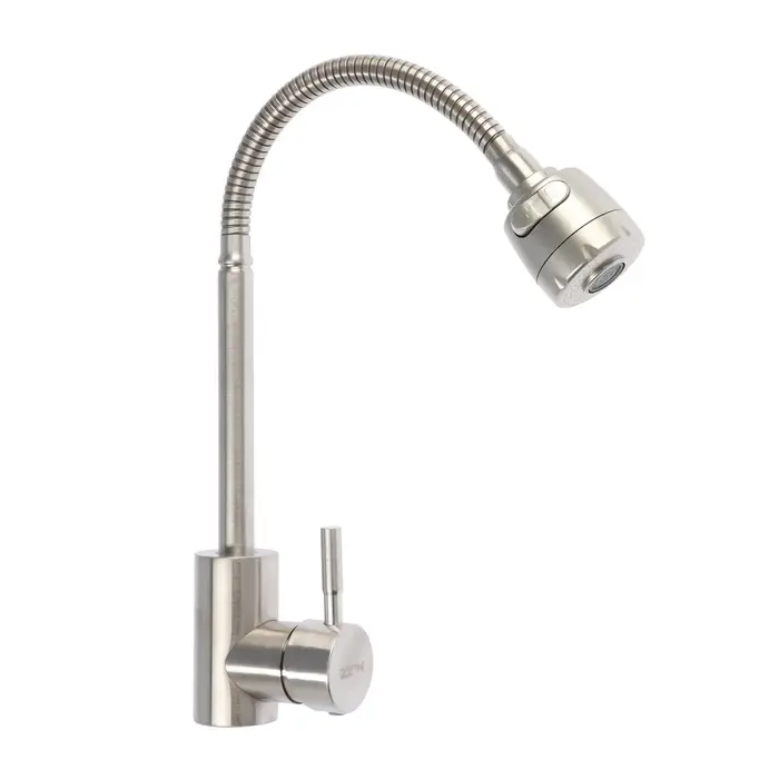 Смеситель для кухни ZEIN Z2390, гибкий излив, картридж керамика 40 мм, нерж. сталь, сатин