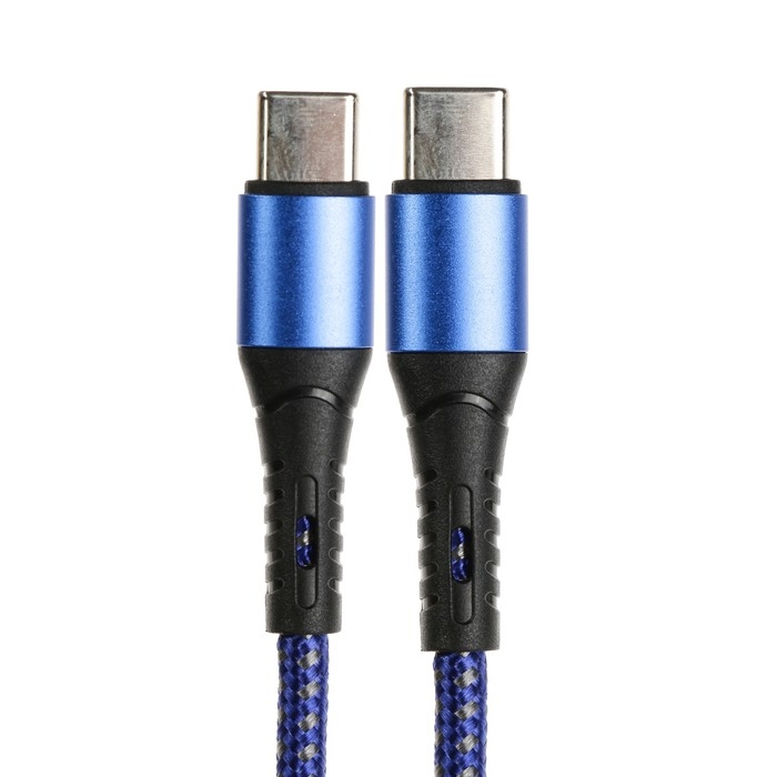 Кабель Type-C - Type-C, 3 А, 66 W, быстрая зарядка, тканевая оплётка, 1 метр, синий