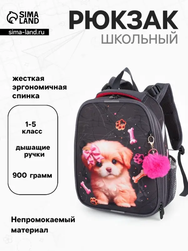 Рюкзак школьный для девочки &laquo;Щенок&raquo;, Stavia, эргономичная спинка, 30&times;16&times;38 см, серый