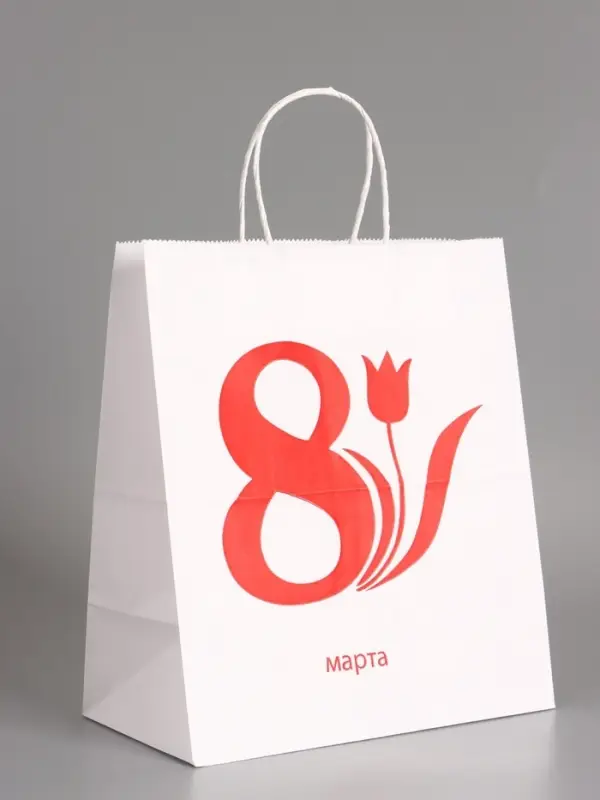 Пакет бумажный, " 8 марта! Тюльпан" 24 х 14 х 28 см
