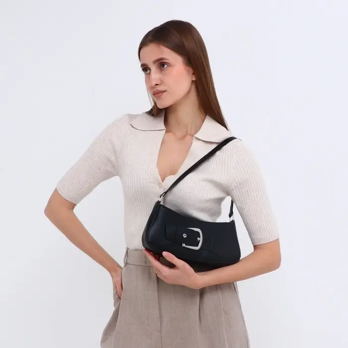 Сумка женская багет на молнии, 26&times;5&times;10.5 см, чёрная