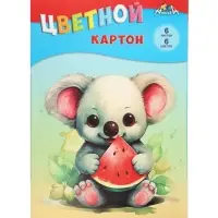 Картон цветной А4 &laquo;Малыш с арбузом&raquo;, 6 листов, 6 цветов, 200 г/м&sup2;, немелованный, в папке