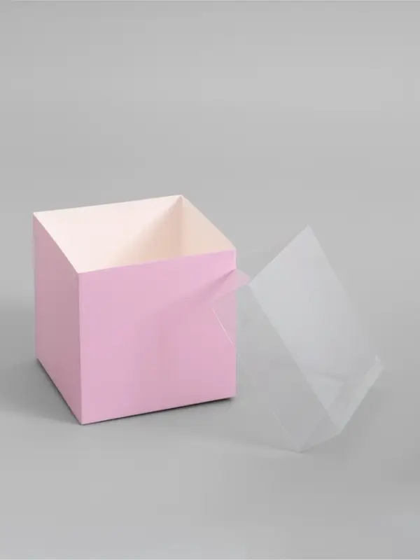 Коробка для подарков и цветов с PVC крышкой, розовая, 12&times;12&times;12 см