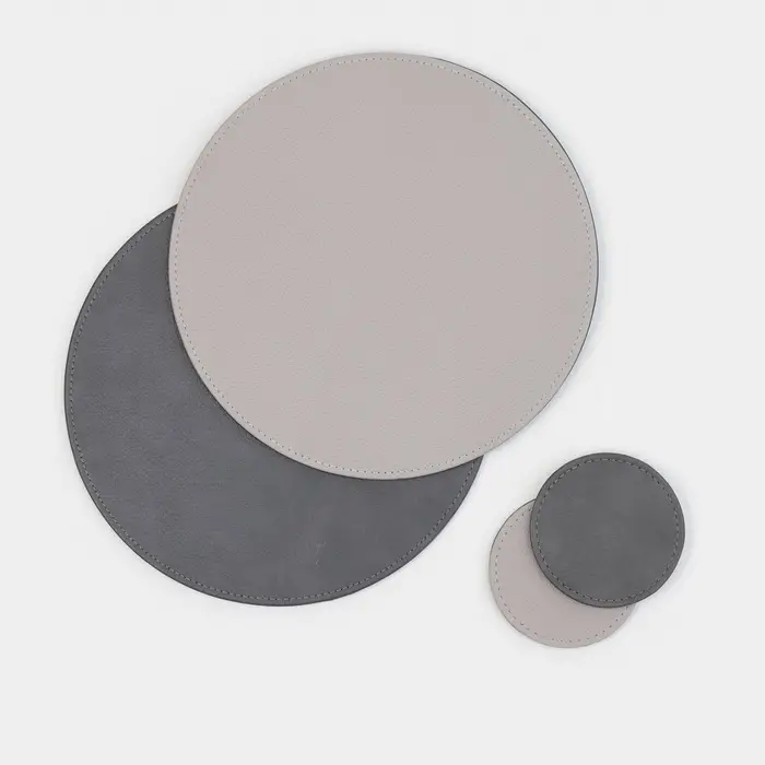 Набор салфеток Magistro, 4 шт., d=28.5 см, подставки под кружку d=10 см, экокожа, двухсторонние, серые